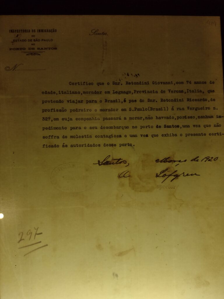 Documento de imigrante.